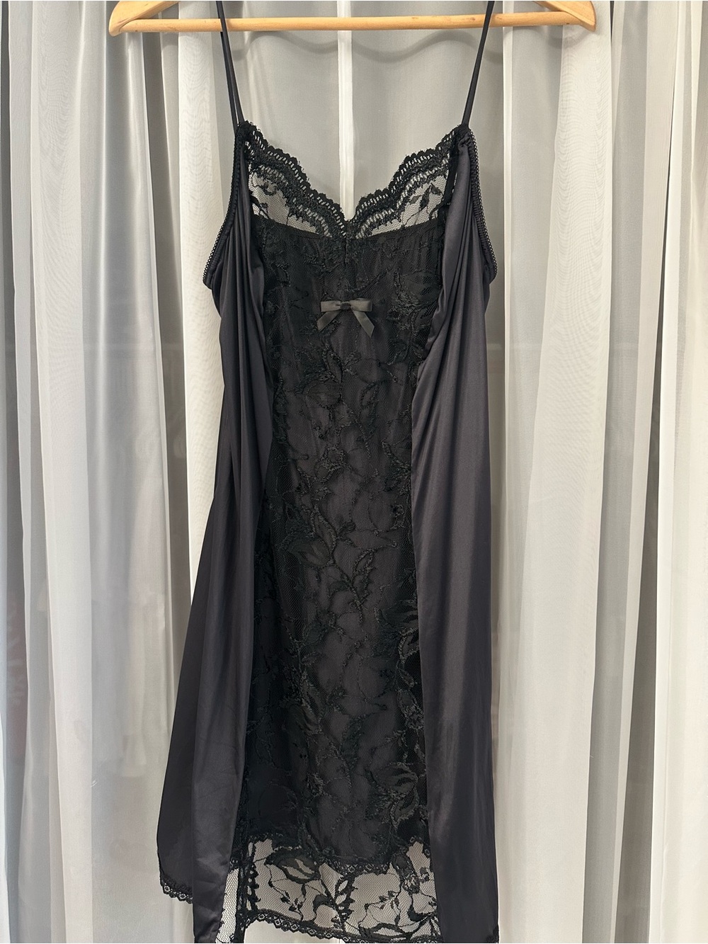 Black Lace Trim Chemise Slip Nightdress